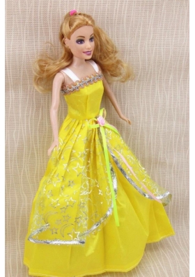 Elegant Party Dress with Yellow Taffeta Made to Fit the Barbie Doll