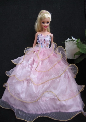 Beautiful Ball Gown Pink Taffeta and Organza Gown For Barbie Doll