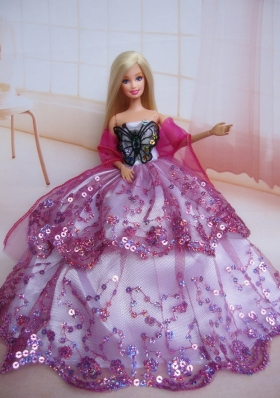 Beading Decorate Ball Gown Colorful Barbie Doll Dress