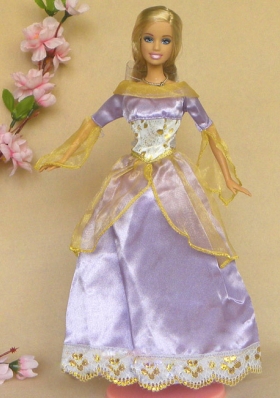 New Beautiful Lilac Long Sleeves Handmade Party Clothes Fashion Dress For Noble Barbie