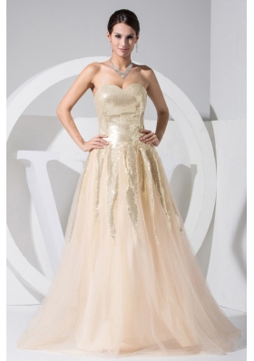 Sequin Decorate Bodice Tulle Champagne Floor-length 2013 Prom Dress
