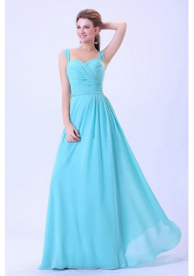 Straps Ruched For 2013 Aqua Blue Prom Dress Chiffon