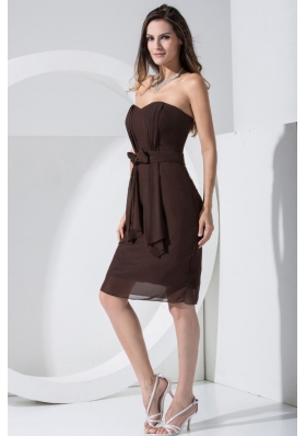 Brown Prom Dress With Sweetheart Bowknot Knee-length Chiffon