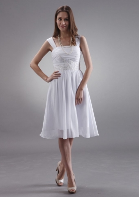 Straps Prom Dress With Appliques Knee-length Chiffon For Custom Made