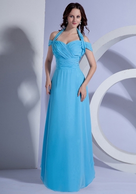 Ruching Decorate Bodice Aqua Blue Chiffon Floor-length 2013 Prom Dresss