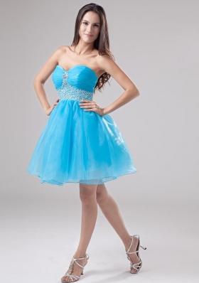 A-Line Beading Organza Sweetheart Mini-length Prom Dress Baby Blue