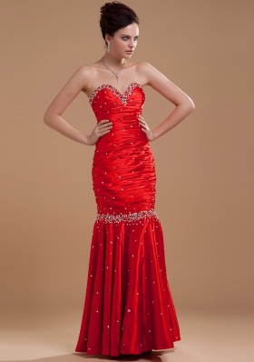 Wine Red Prom / Evening Dress With Beaded Sweetheart Floor-length Taffeta Mermaid