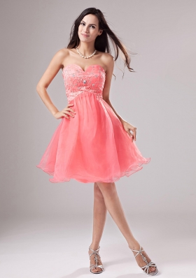 Sweetheart A-Line Organza Beading Mini-length Prom Dress Watermelon