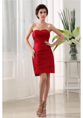 Wine Red Ruched Over Skirt and Mini-length For Simple Prom Dress