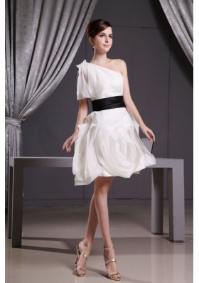 Custom Made Short Wedding Dress With Belt Mini-length One Shoulder