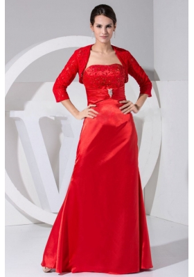 Beading and Embroidery Decorate Bodice Taffeta Red Floor-length Strapless 2013 Mother of the Bride Dress