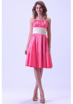 Hot Pink Bridesmaid Dresses With Ruching Knee-length Taffeta For Custom Made