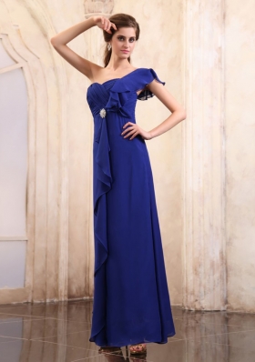 Royal Blue Mother of the Bride Dress With One Shoulder Ankle-length Chiffon
