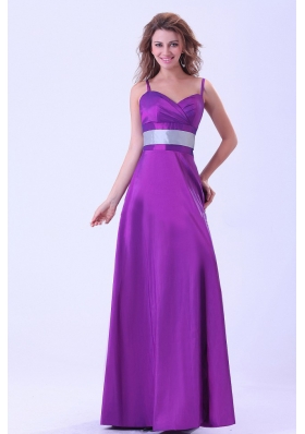 Purple Bridesmaid Dresses With Belt Spaghetti Straps Floor-length
