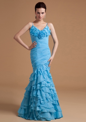Mermaid Ruffles Prom Dress Organza Floor-length Straps