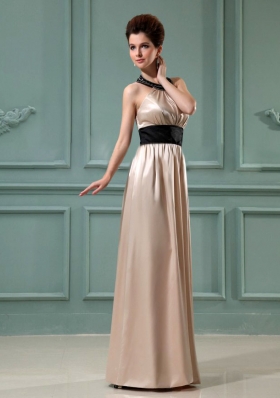 Halter Column Elastic Woven Satin Floor-length Prom Dress Champagne