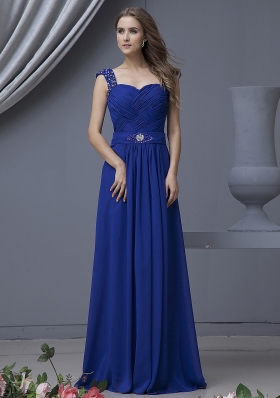 Beading Decorate Bodice Straps Blue Chiffon Floor-length 2013 Prom Dress