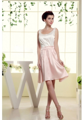 Scoop Bridesmaid Dresses With White and Baby Pink Mini-length
