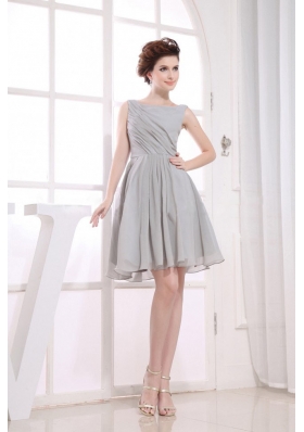 Bateau Grey knee-length Chiffon 2013 Prom Dress