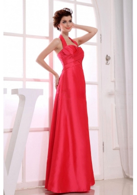 Red A-Line Floor-length Taffeta Party Halter 2013 Bridesmaid Dresses