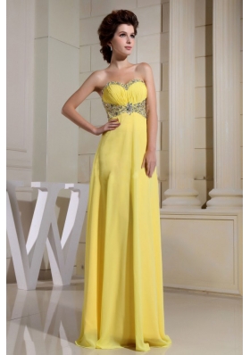 Beaded Decorate Waist and Sweetheart For Yellow Prom Dress