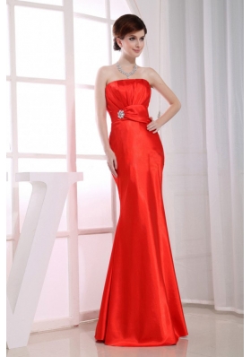 Mermaid Strapless Floor-length Taffeta Beading Red Prom Dress