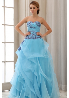 Sweetheart Appliques For Aqua Blue Prom Dress With Custom Made