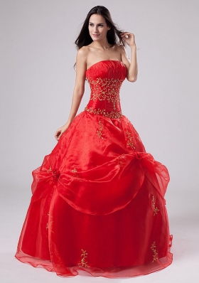 Red 2013 Quinceanera Dress With Embroidery and Pick-ups Organza For Custom Made