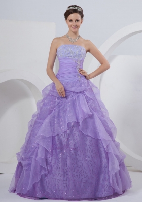 Pleat A-line One Shoulder Chiffon Lilac Floor-length Quinceanera Dress