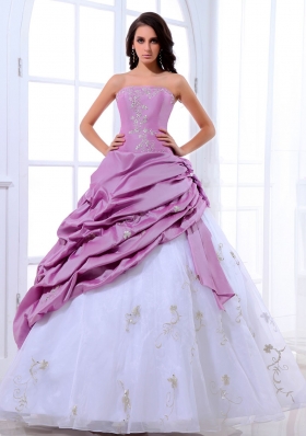 Lavender and White Quinceanera Dress Appliques and Pick-ups 2013  With Floor-length