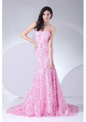 Printing Mermaid Strapless Brush Train 2013 Prom Dress For Formal Evening