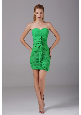 Ruching Decorate Bodice Spring Green Chiffon Mini-length 2013 Prom Dress