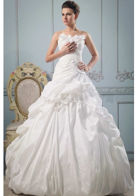 So Beautiful A-line Strapless 2013 Wedding Gowns With Hand Made Flowers and Ruch