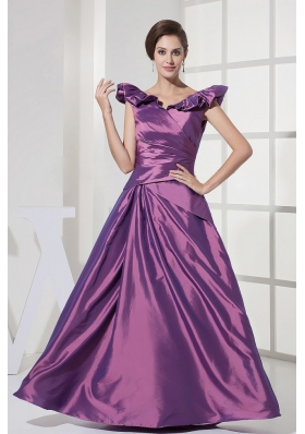 V-neck A-line Purple Taffeta 2013 Prom Dress Floor-length