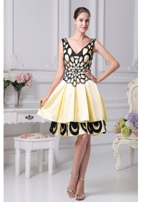 Beading Decorate Yellow A-line Prom Dress For 2013 V-neck