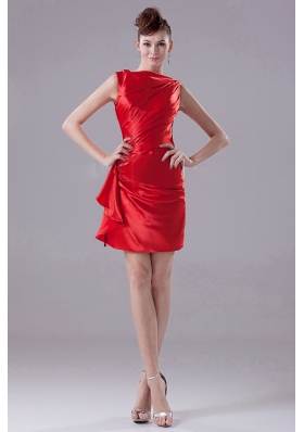 Red and Mini-length For Prom Dress With Taffeta and Bateau