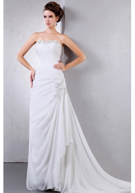 Beautiful 2013 Wedding Dress With Appliques and Ruching Court Train Chiffon For Custom Made