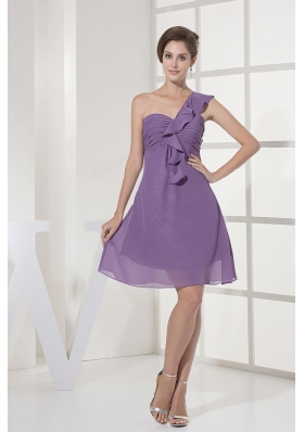 One Shoulder and Ruch For Lilac Prom Dress With Chiffon and Mini-length