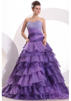 Beading and Ruffles Layered A-line Purple Organza Quinceanera Dress