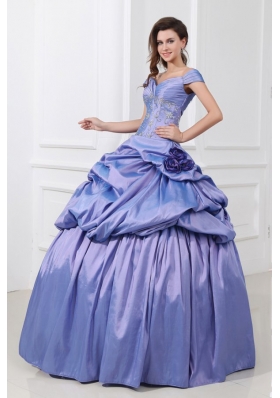 Off The Shoulder Beading and Flowers Taffeta Quinceanera Dress in Lavender