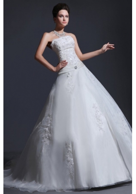 2014 Appliques Ball Gown Court Train Wedding Dress with Strapless
