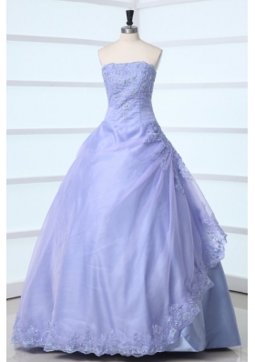 Lavender Strapless Appliques Decorate Quinceanera Dress for Sweet 16