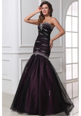 Mermaid Sweetheart Purple Tulle 2014 Perfec Prom Dress with Beading