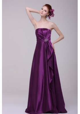 Simple Column Strapless Floor-length Taffeta Purple Beading Prom Dress