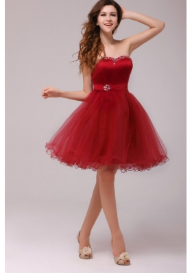 A-line Wine Red Sweetheart Beading Knee-length Prom Dress