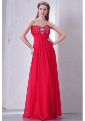 Beaded Decorate Brust Sweetheart Empire Chiffon Prom Dress in Red