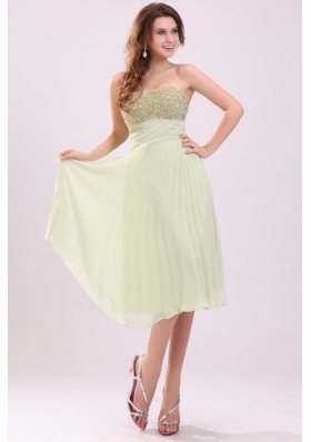 Empire Light Green Strapless Beading Pleats Chiffon Prom Dress