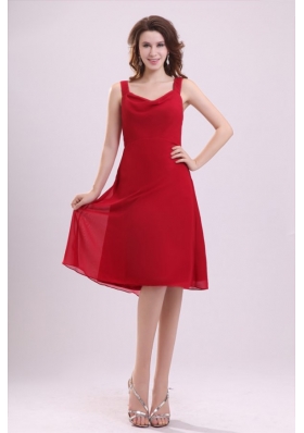 Empire Straps Ruching Chiffon Knee-length Wine Red Prom Dress