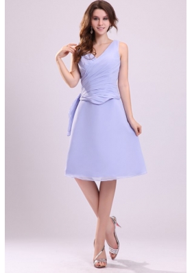 Lavender Chiffon Prom Dress with A-line V-neck Knee-length