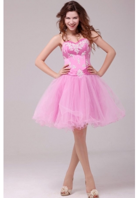 Princess Rose Pink Sweetheart Appliques Short Prom Dress
